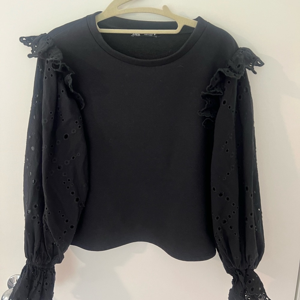 Zara Eyelet Sleeve Crewneck Sweatshirt